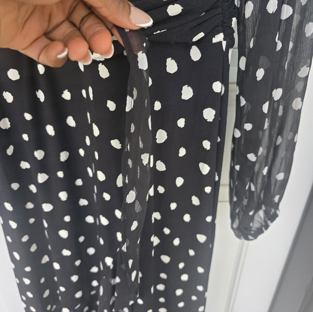 Tommy Hilfiger Polka Dot Faux-Wrap Dress Sz 6 Long Sleeves Sheer Strecty - Picture 9 of 13